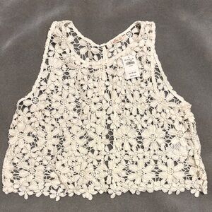 NWT Hollister Floral White Crochet Tank Top